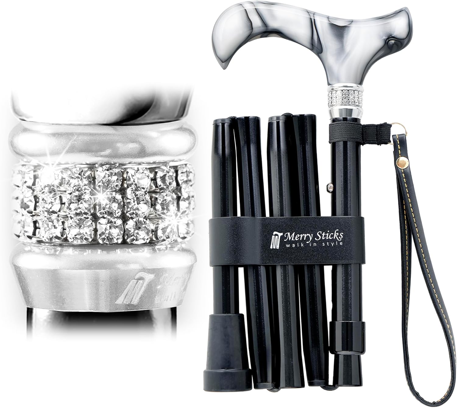Merry Sticks Designer Foldable Walking Canes with Crystals