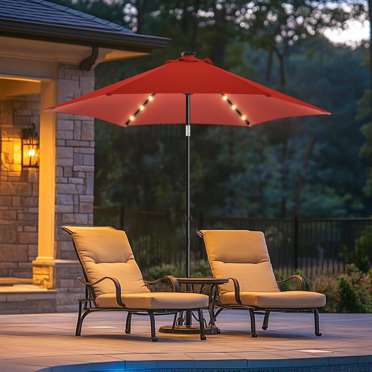 7.5ft Solar Led Patio Umbrella with Crank and Tilt Features