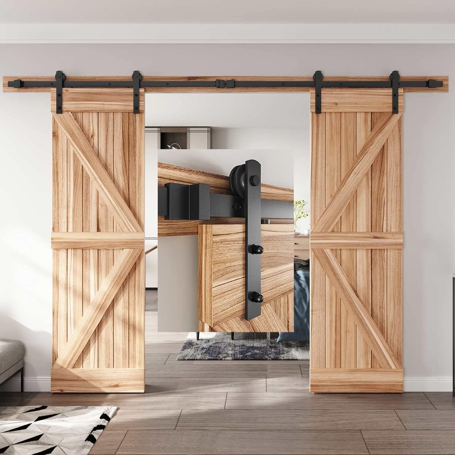 EaseLife 10 FT Double Door Sliding Barn Door Hardware Track Kit