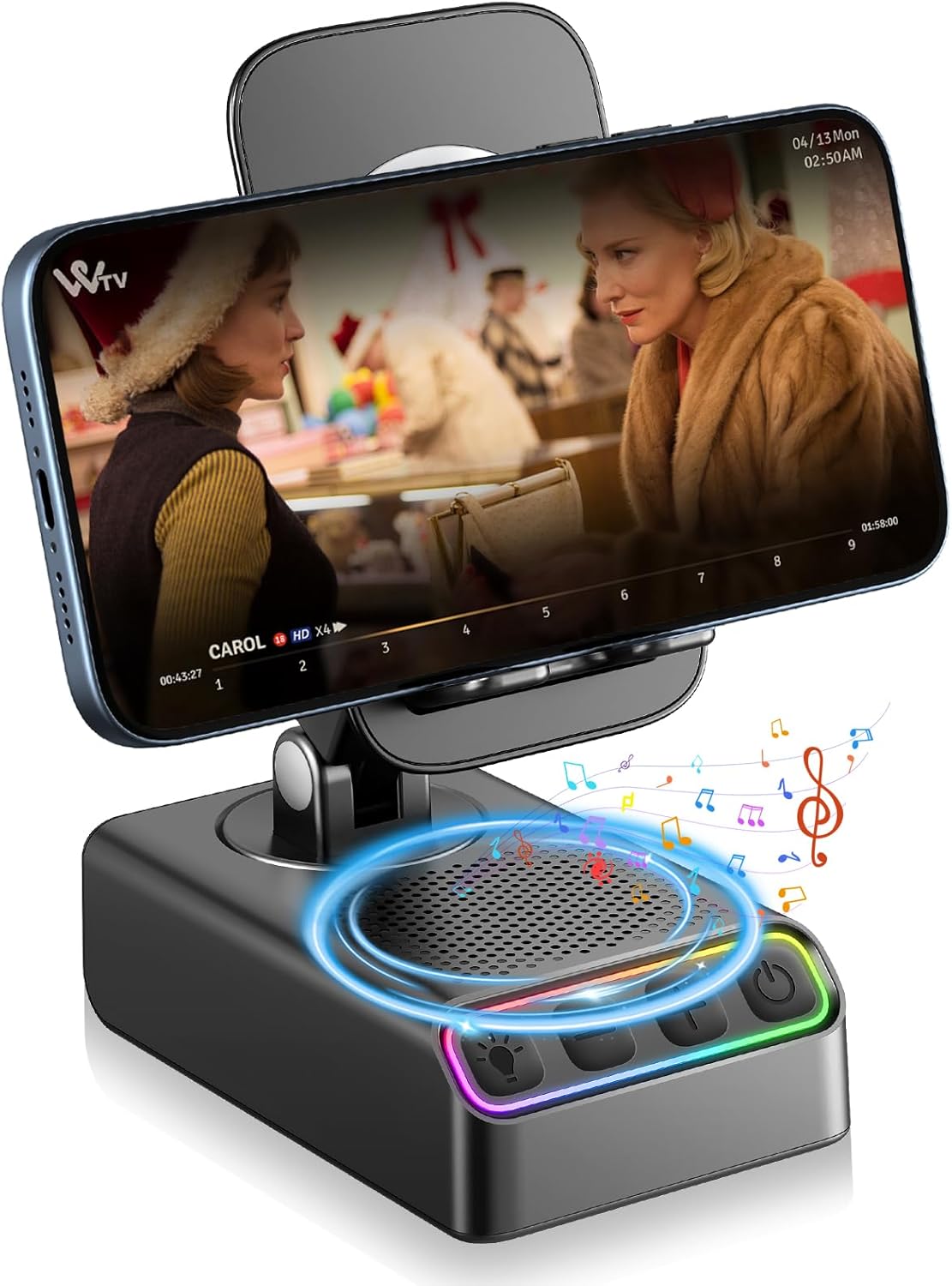 Adjustable Cell Phone Stand with Bluetooth Speaker for All Devices