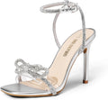 DREAM PAIRS Double Bowknots Crystal Sandals Clear Slingback Heels TPR