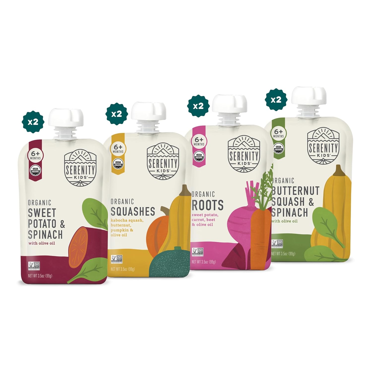 Serenity Kids Organic Veggie Puree Baby Food Pouches 8 Pack