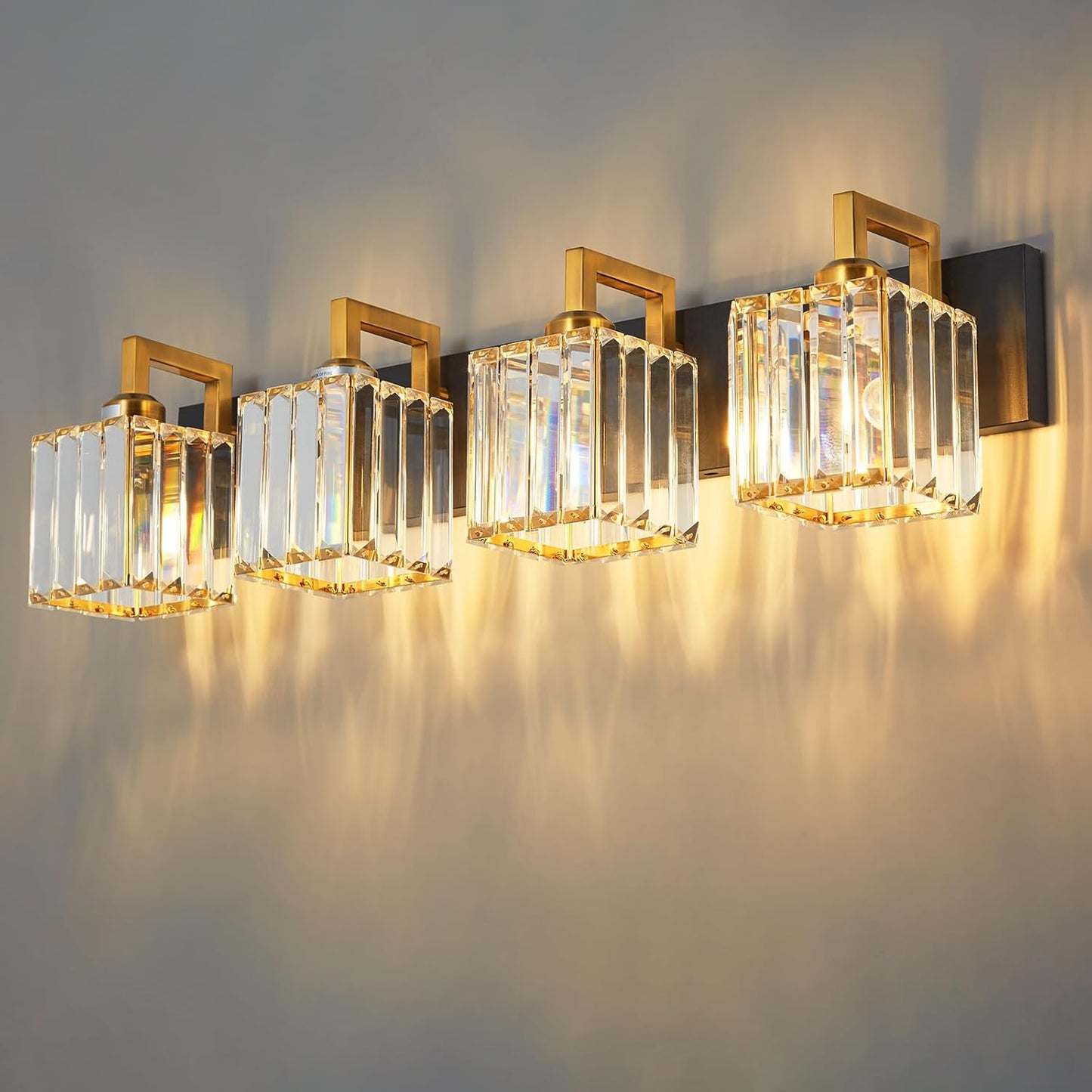 Modern Bathroom Vanity Light with Black Gold Crystal Design