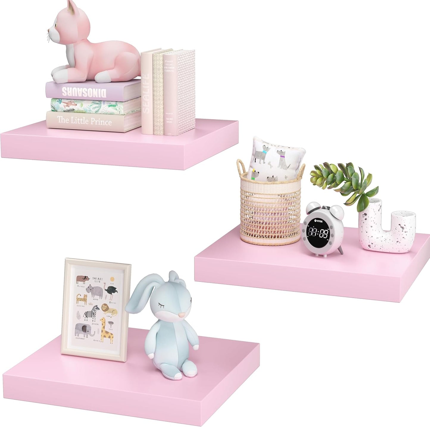 Small Pink Floating Shelves for Wall - Set of 3 Stylish Decor