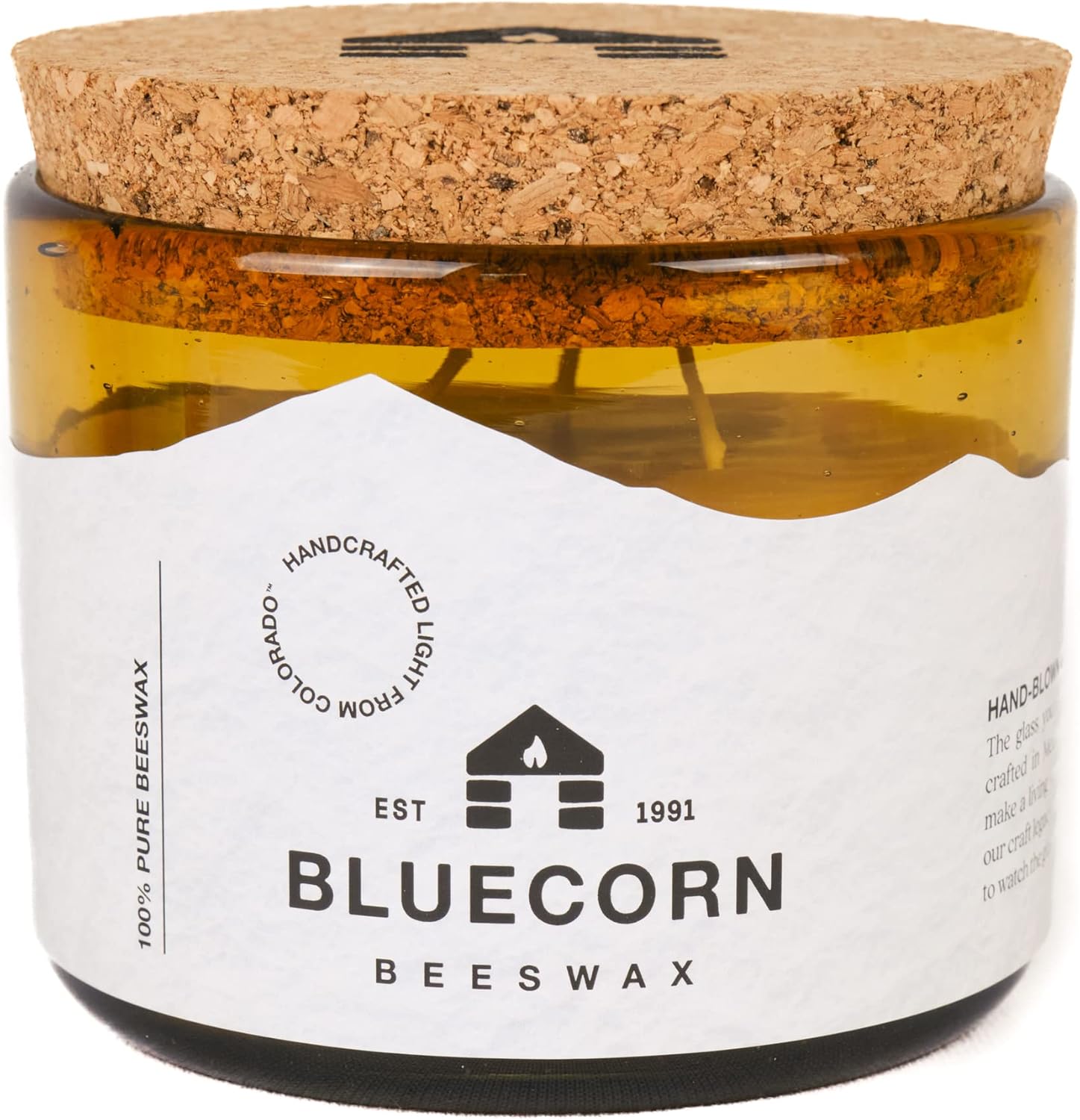 Bluecorn Beeswax Candle in Artisan Blown Glass for Home Use