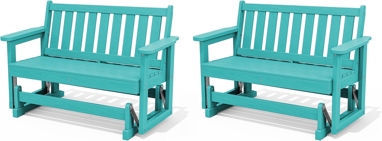 SERWALL Outdoor Glider Bench Set of 2 for Backyard Relaxation