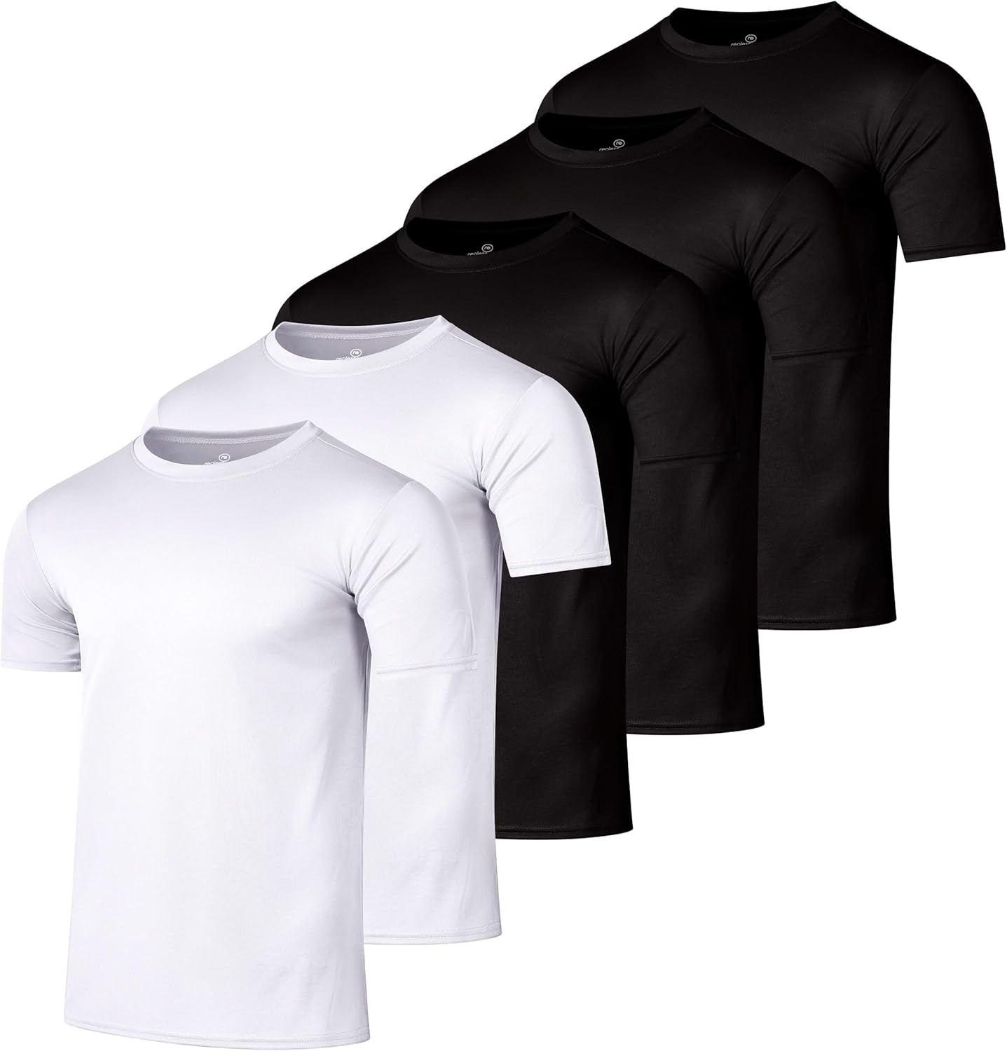 Real Essentials 5 Pack Mens Active Quick Dry Crew Neck T Shirts