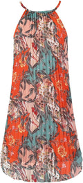 Women's Summer Spaghetti Strap Pleated Chiffon Swing Dress - With Belt