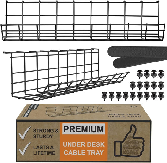 Black Wire Holder Set- 2x17 Under Desk Cord Organizer