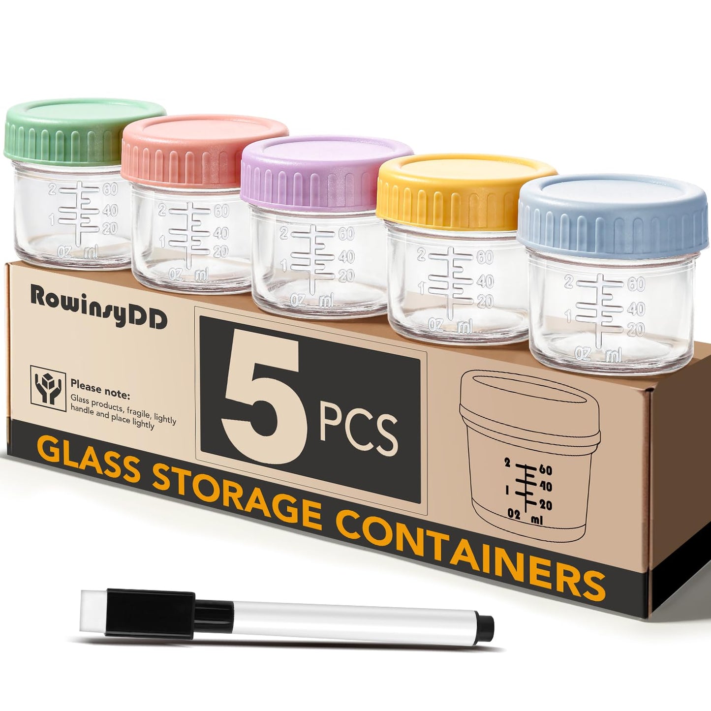 Leakproof Glass Baby Food Containers - 5 Pack