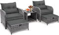 Wicker Outdoor Patio Chairs Set with Ottoman - Space Saving 5-Piece