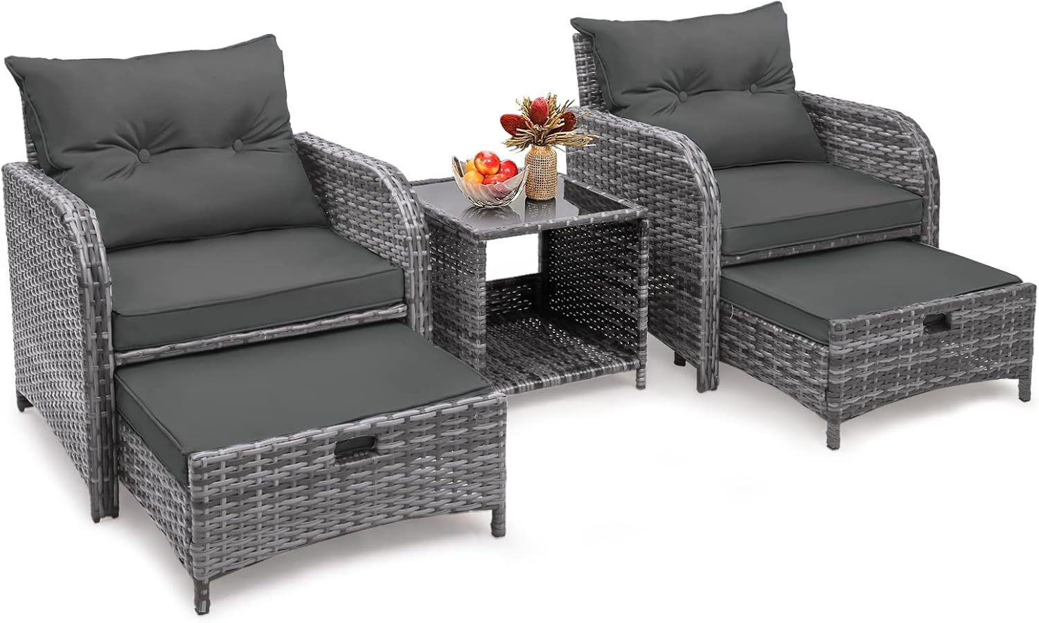 5 Pieces Wicker Outdoor Patio Chairs Set with Ottoman for Comfort