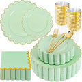 Sage Green Disposable Scalloped Party Plates Set - 30 Person