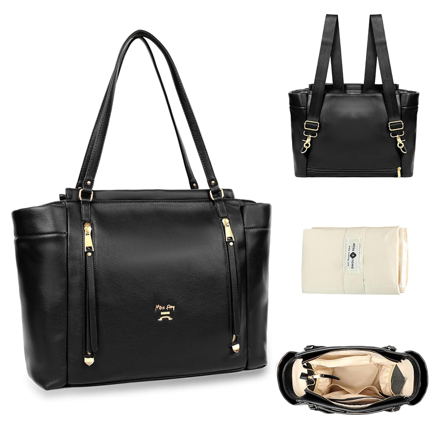 Stylish Leather Diaper Bag Tote with Large Capacity and Pockets