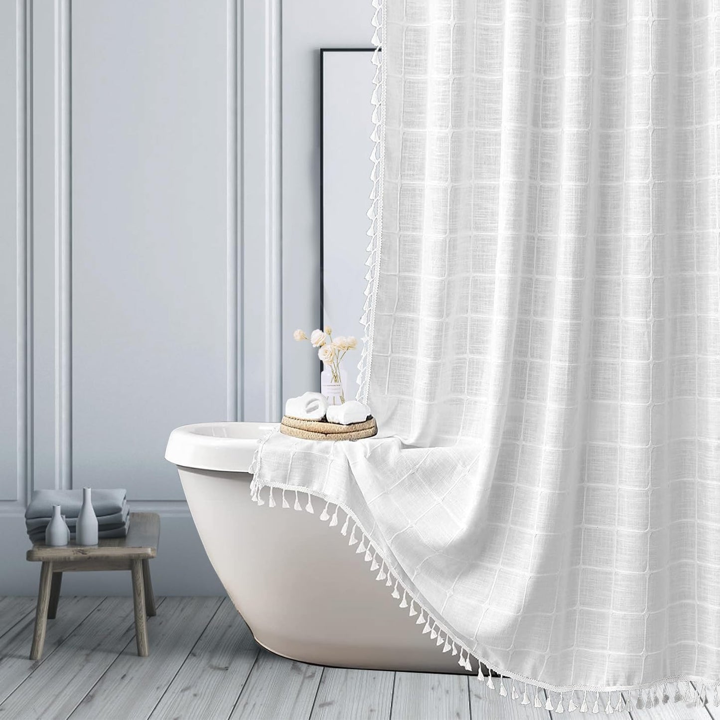 Boho Linen Farmhouse Shower Curtain Set - Stylish & Durable 36x72