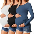 Ekouaer Womens Maternity Shirt 3-Pack Long Sleeve Tunic - Soft