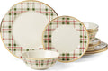 Holiday Plaid 12-Piece Dinnerware Set - Festive Porcelain Dinnerware