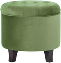 Upholstered Round Velvet Tufted Foot Rest Ottoman - Storage & Style