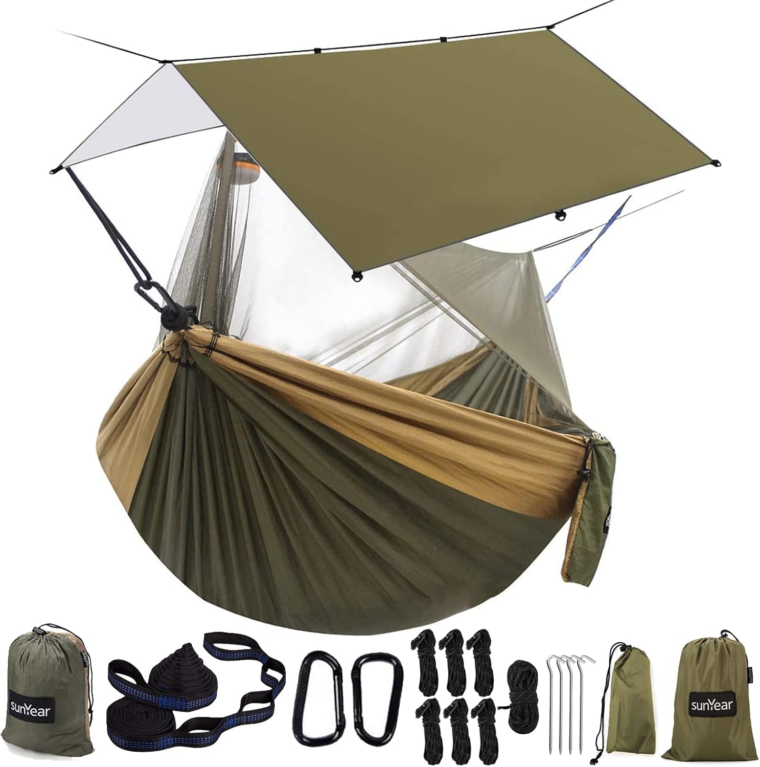 Sunyear Portable Camping Hammock with Rain Fly and Netting