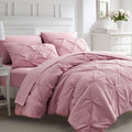 Ubauba Pink Queen Comforter Set Pintuck 7pc - Soft All-Season Bedding