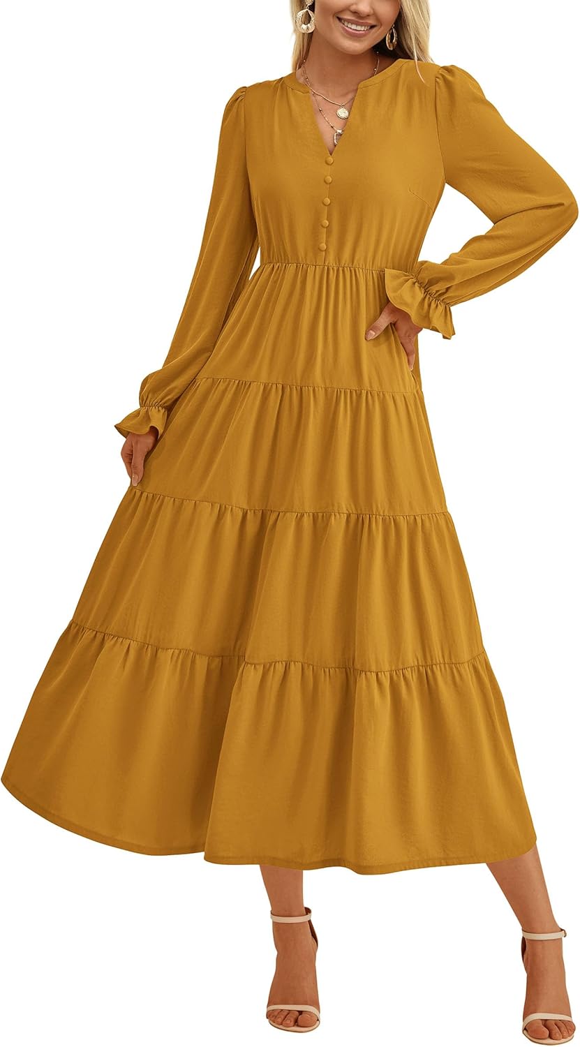 PRETTYGARDEN Long Sleeve Maxi Dress for Women - Elegant Fall Style