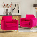 Velvet Accent Club Chairs Set of 2 - Modern Fuchsia Armchairs