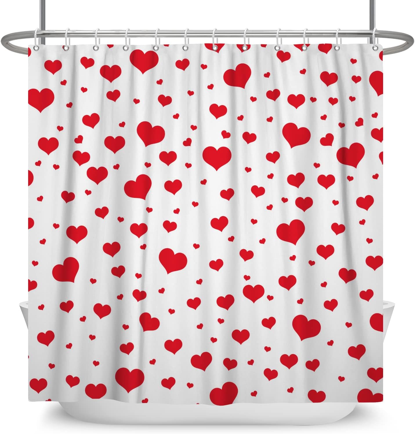 Romantic Red Heart Shower Curtain - Waterproof 60x72 Inch