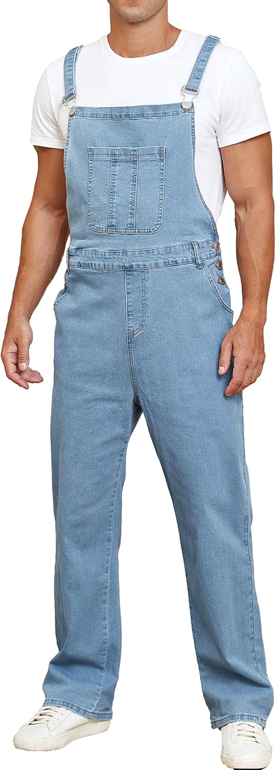 Men's Denim Bib Overalls Slim Fit Stretchy Fashion Jumpsuit