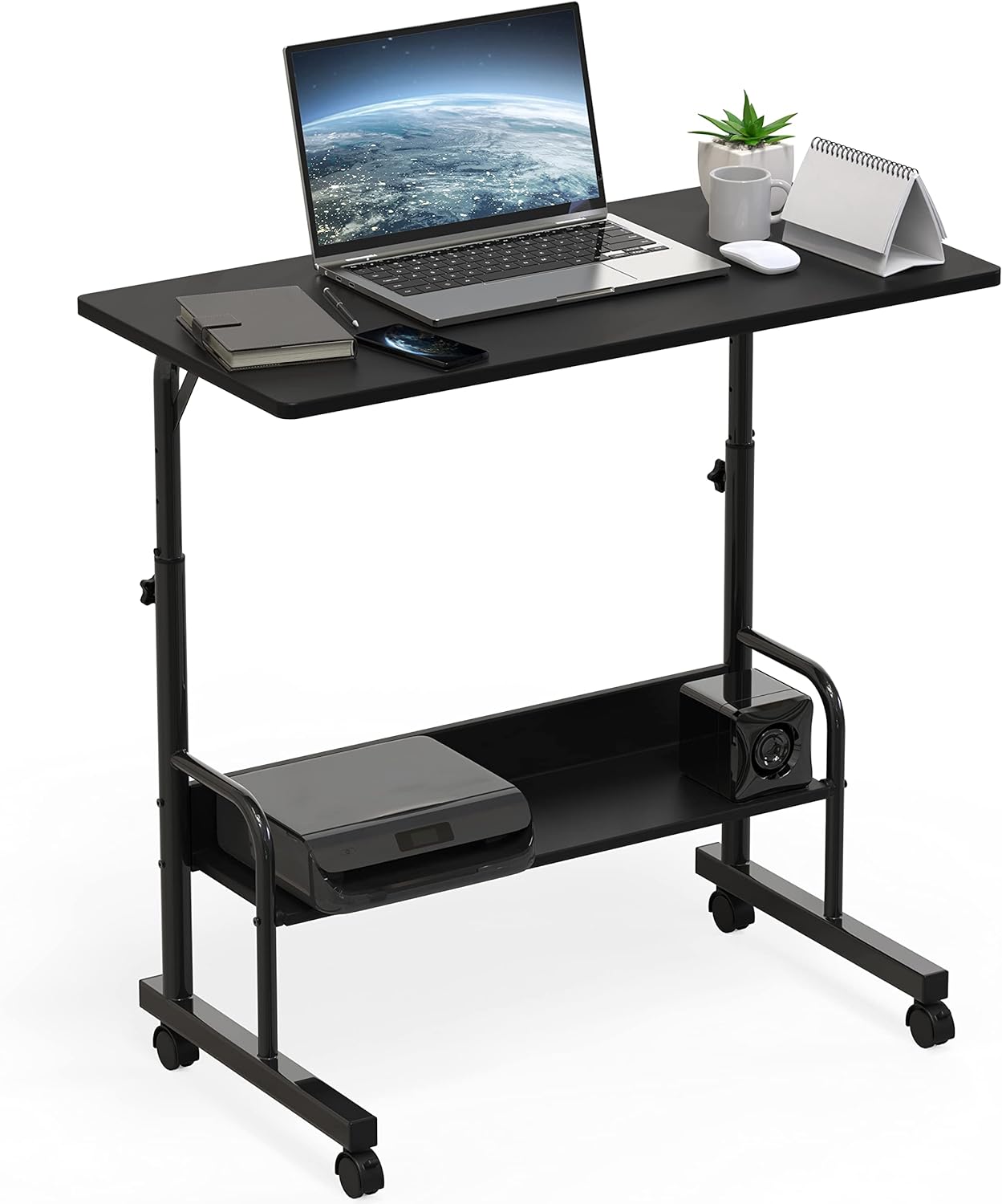 SHW Black Mobile Standing Desk - Adjustable & Compact