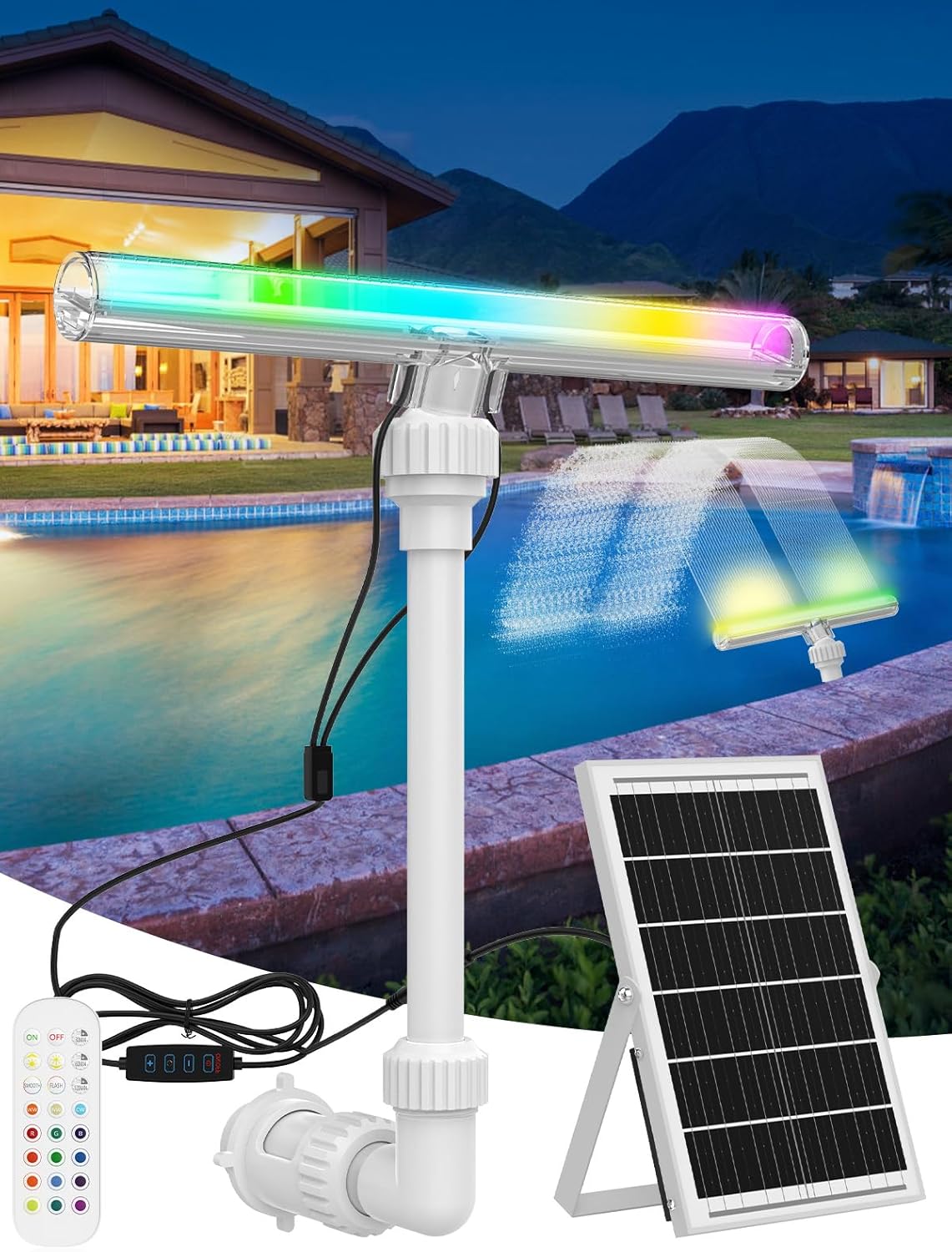 Solar Pool Fountain with 15-Color LED Lights for Relaxation