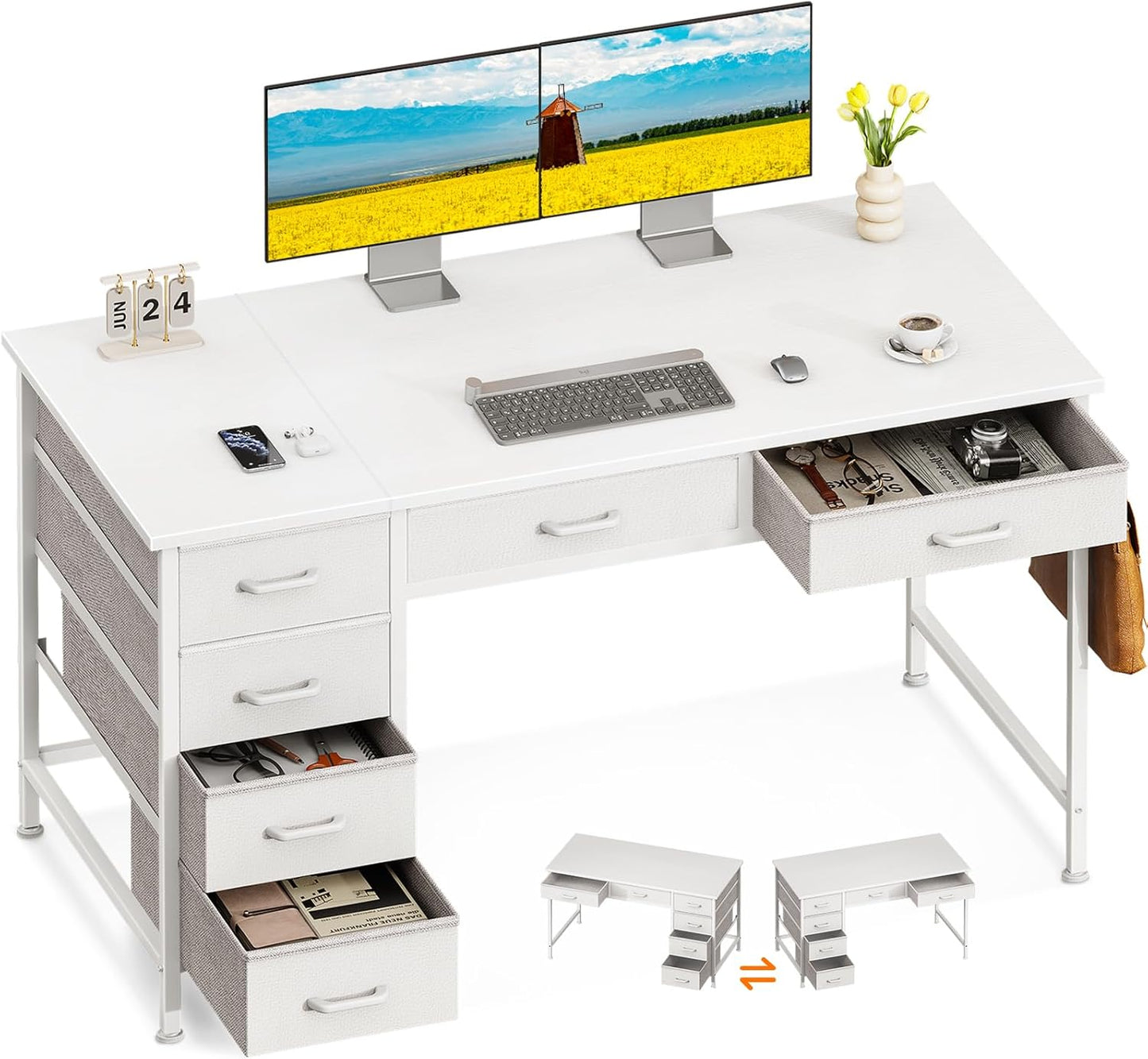 ODK Computer Desk with 6 Drawers for Home Office and Study