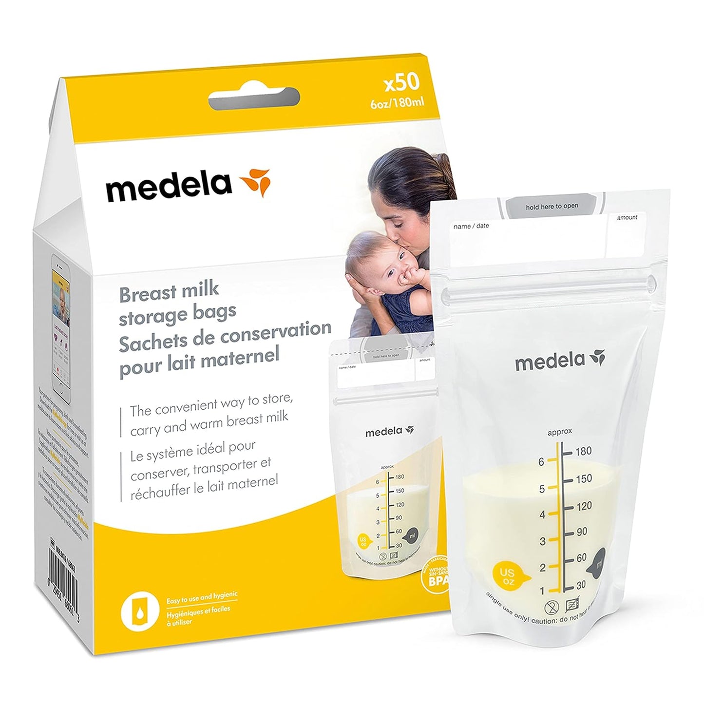 Medela 50-Count Breast Milk Storage Bags: Leakproof & Space-Saving