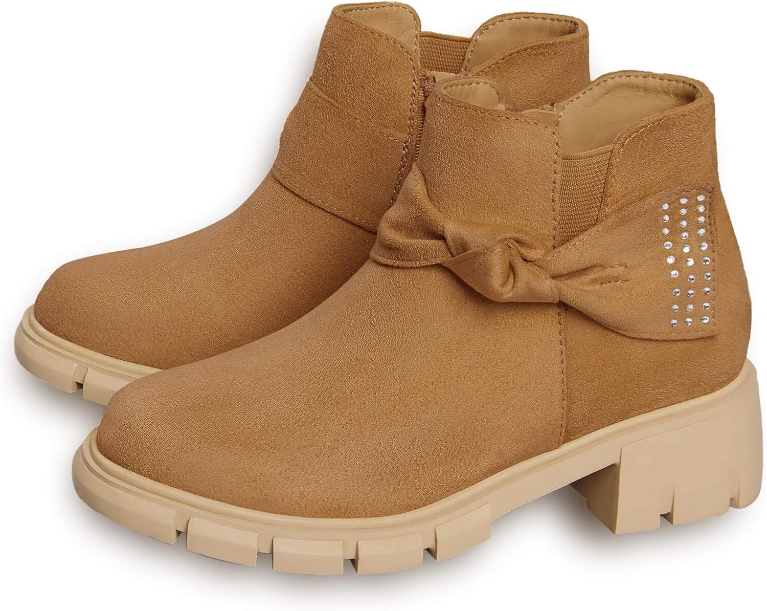 Coutgo Girls Ankle Boots with Glitter Bowknot and Zipper