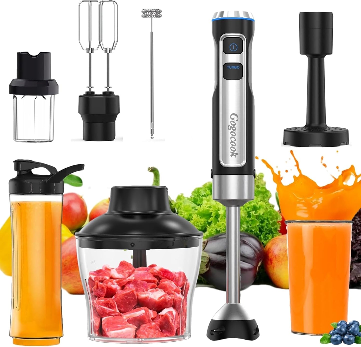 Powerful Immersion Blender Handheld 8 in 1 with Turbo Mode