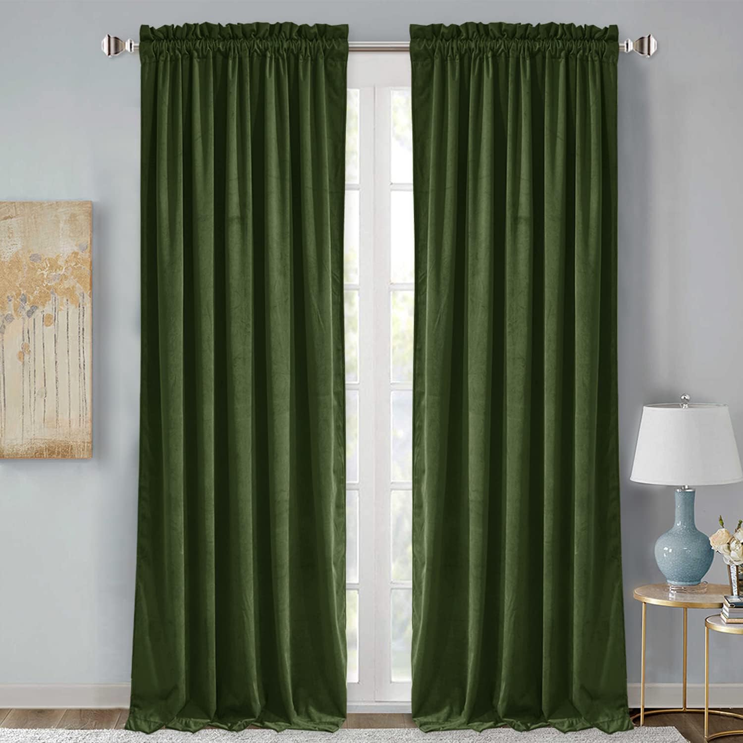 StangH Moss Green Velvet Curtains for Luxury Home Decor
