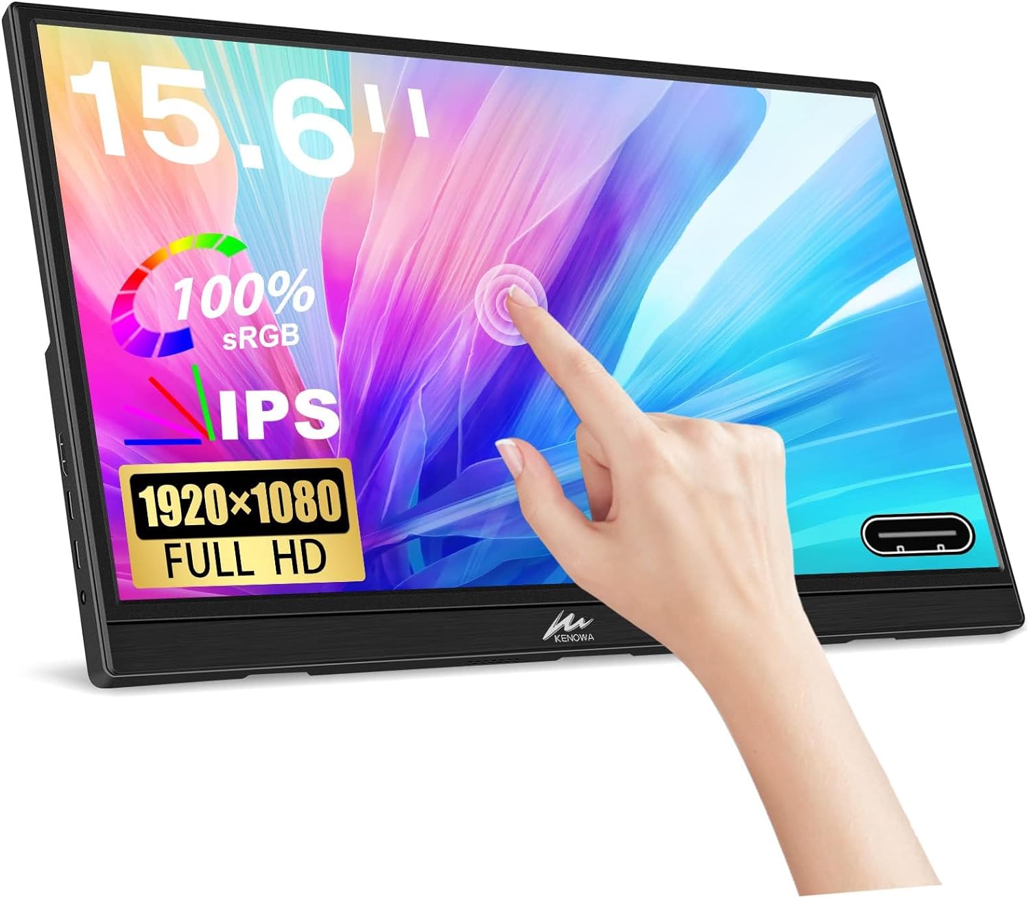 Kenowa 15.6 Touchscreen Monitor - HDR 1080P IPS, USB C HDMI, Built-in Speakers