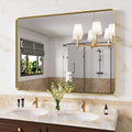 Gold Bathroom Mirror 48x32 in Brushed Metal Frame - Elegant Vanity