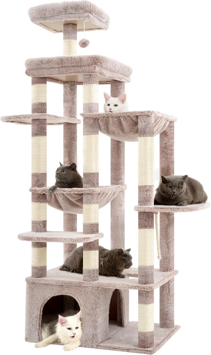 71-Inch Tall Cat Tree for Large Cats with Multi-Level Platforms