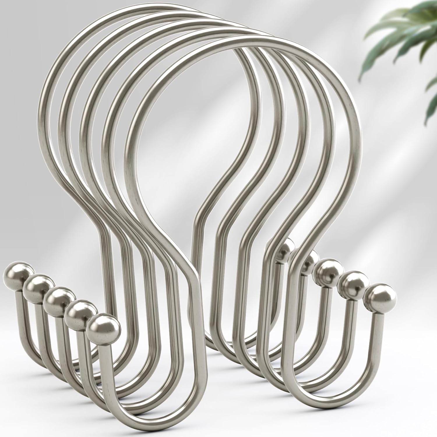 Rust-Proof Double Hooks for Effortless Shower Curtain Glide