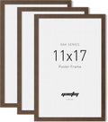 11x17 Picture Frame Walnut Wood 3-Pack - Tempered Glass