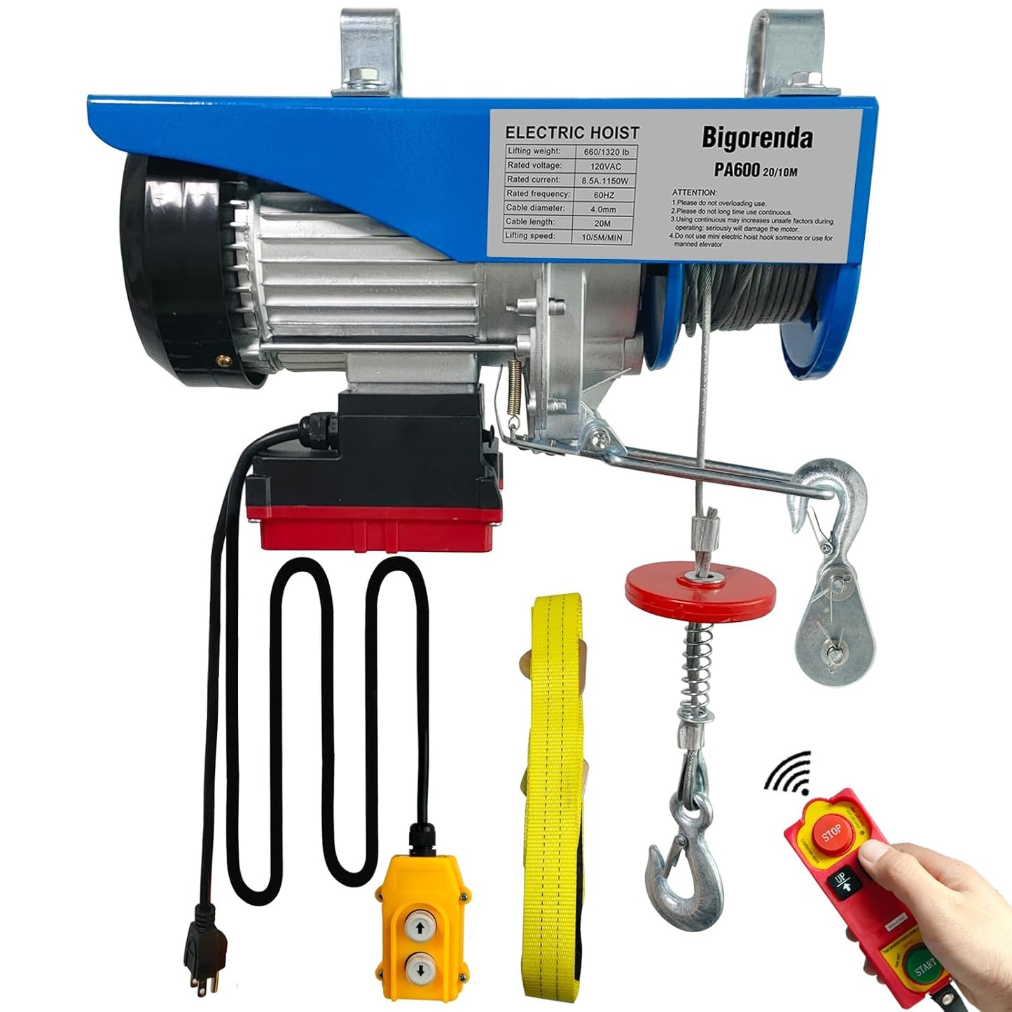1320lbs Electric Hoist with Remote Control for Versatile Lifting