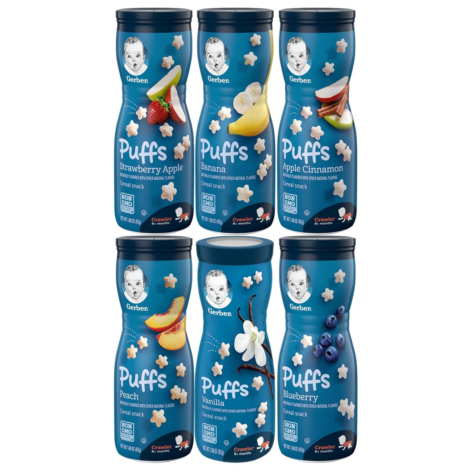 Gerber Puffs Variety Pack: Strawberry Apple, Blueberry & More