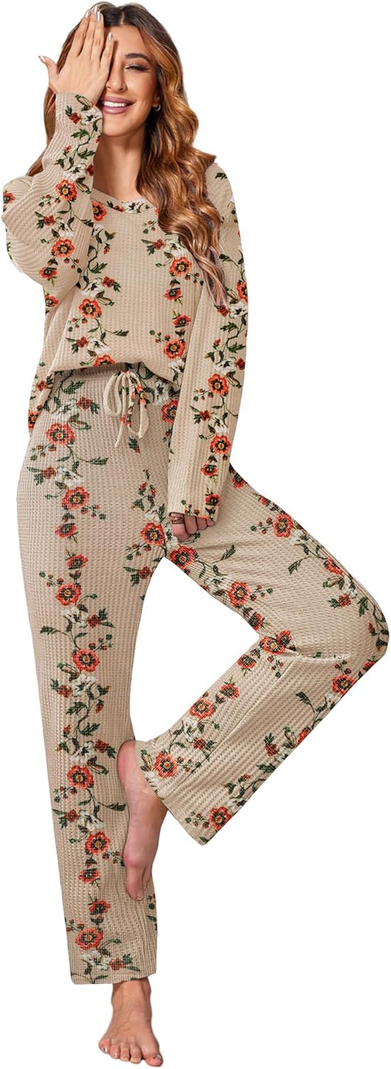 Ekouaer Women's Waffle Knit Pajama Sets for Cozy Comfort