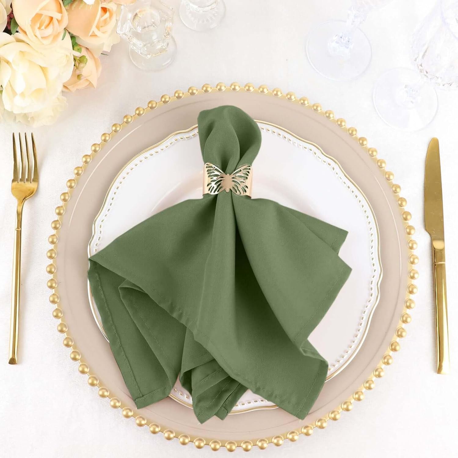 Elegant Willow Green Napkins Set of 100 for Parties and Weddings