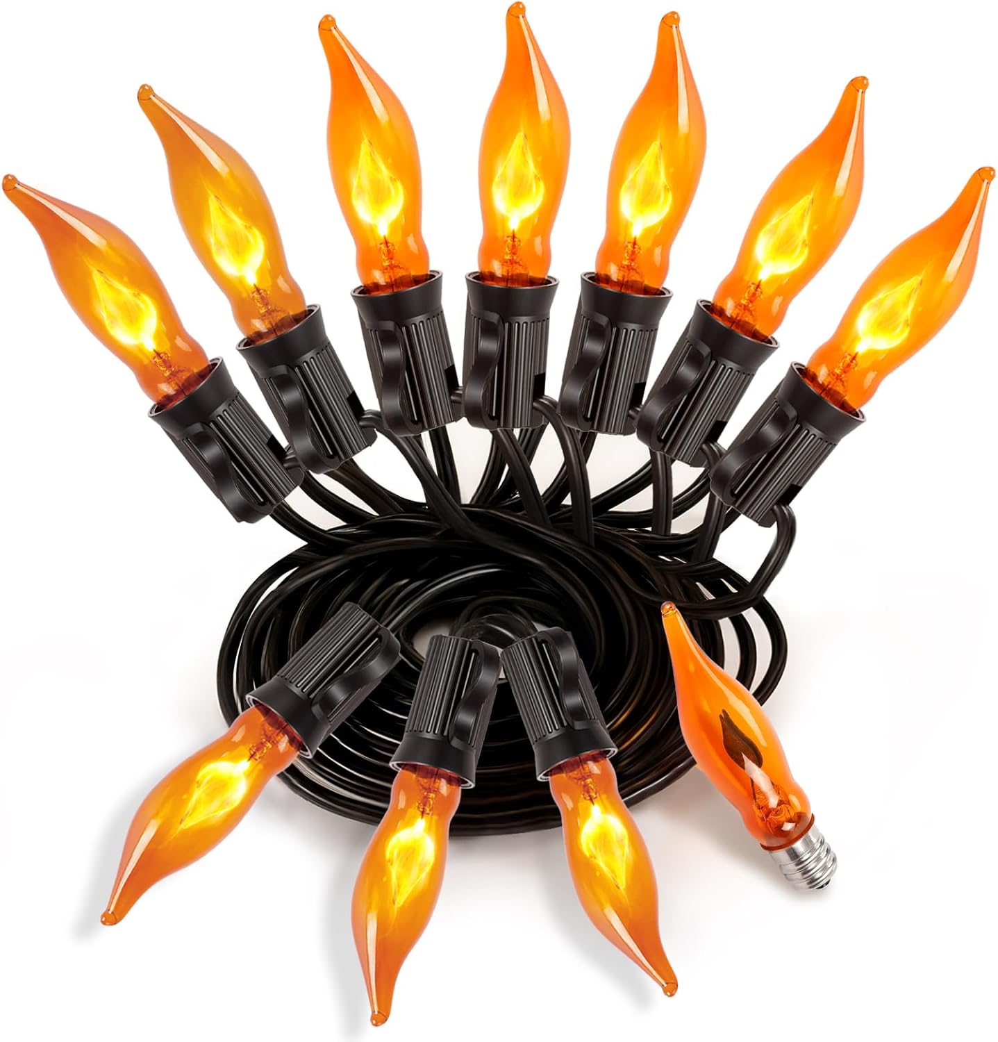 50Ft Outdoor Flickering Flame String Lights for Cozy Ambiance