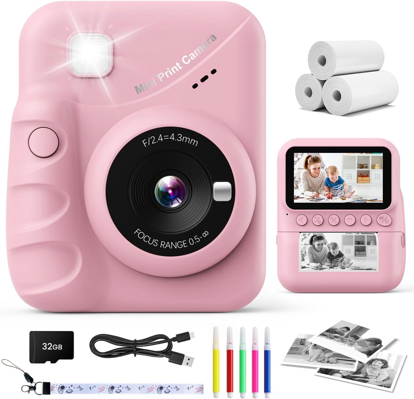 Instant Print 48MP Kids Camera with 32GB Card - Gift for Kids
