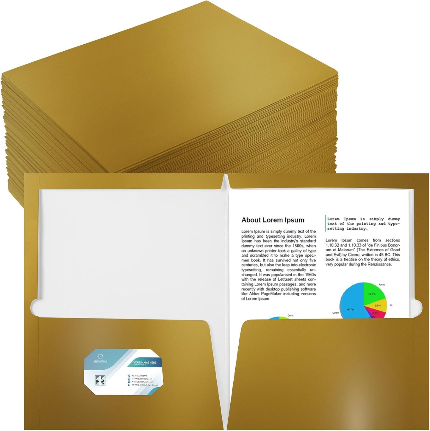 Yeaqee 100 Pack Gold Laminated Paper Folders for School Use