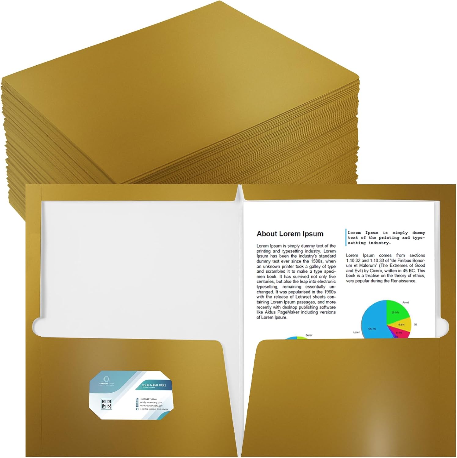 Yeaqee 100 Pack Gold Laminated Paper Folders for School Use