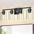 Bathroom Vanity Light with Clear Glass Shades, 4-Light Matte Black