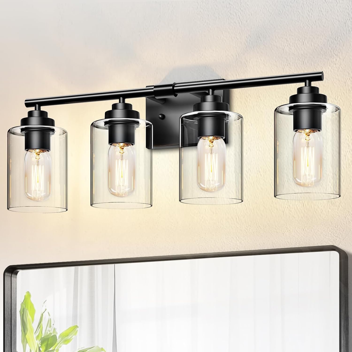 4-Light Bathroom Vanity Light with Clear Glass Shade Design